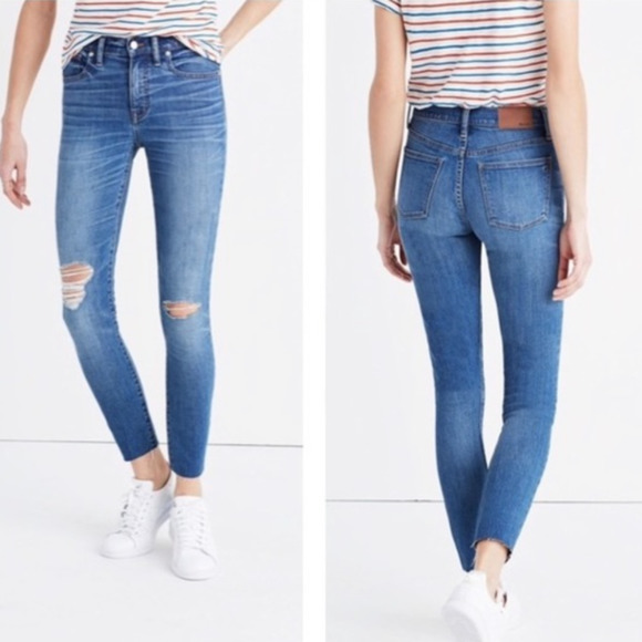 Madewell 9" High Riser Skinny Skinny Crop Jeans Sz 27 Distressed Raw Hem G1421 - Picture 2 of 11